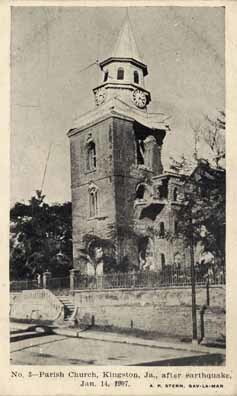 Kingston Parish Church after 1907 earthquake - National Library of Jamaica Collection