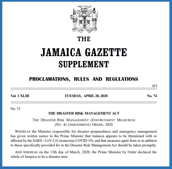 Disaster Risk Management amendment to gazetted order 4 - April 28 blog pic